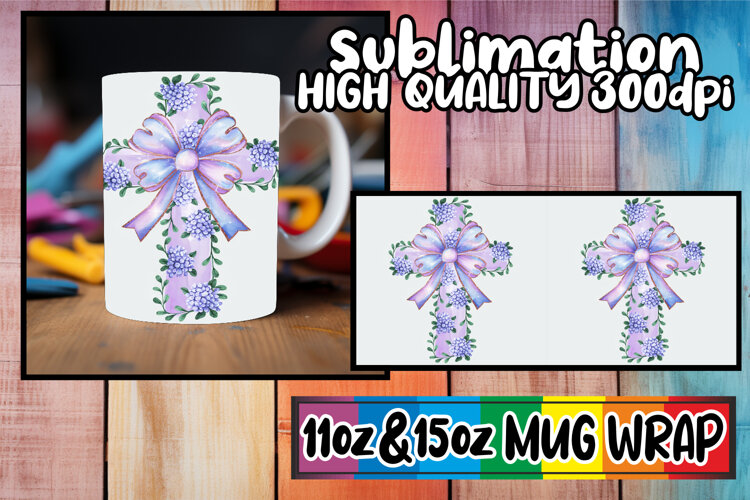 Radiant mornings sublimation mug wrap, Flower Cross example image 1
