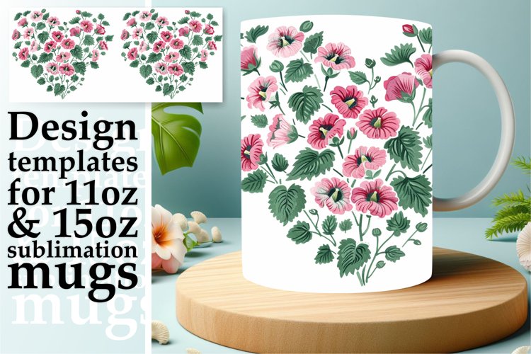 Spring Heart Flower Mug Wrap Sublimation Design