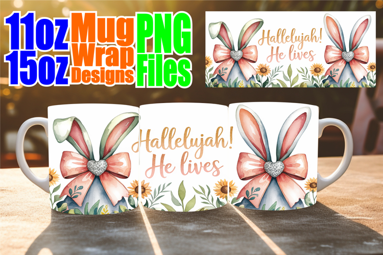 Cheerful hearts sublimation mug wrap, Easter Bow