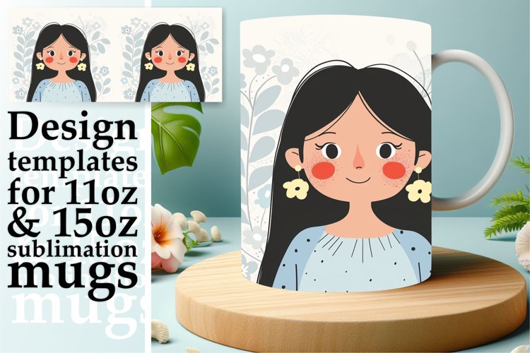 Graceful Watercolor Portrait Mug Wrap Design 11oz/15oz example image 1