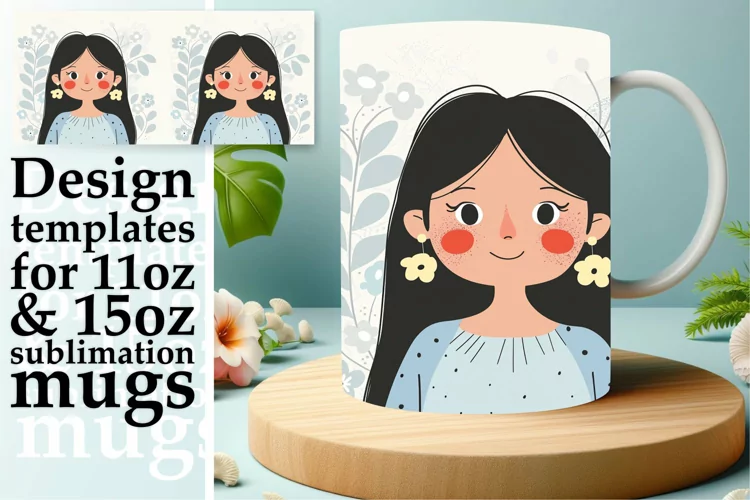 Graceful Watercolor Portrait Mug Wrap Design 11oz/15oz