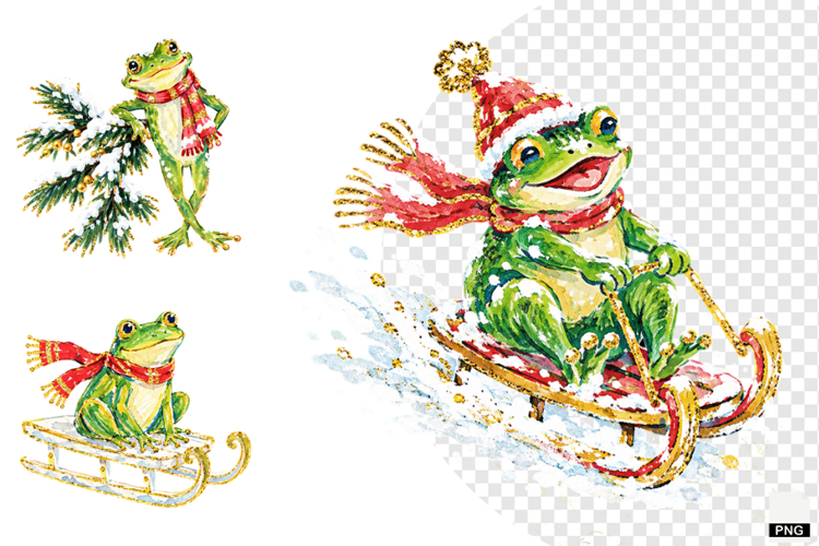 Winter Snowy Frogs PNG
