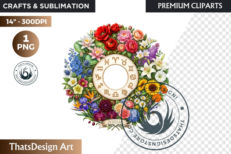 Floral Wheel Zodiac Wreaths Clipart Astrology Flower PNG