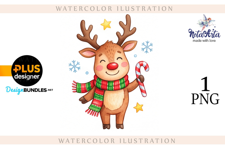 Christmas deer watercolor illustration