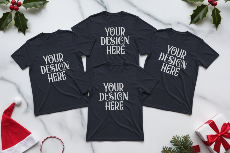 Christmas Family Matching Group T-Shirt Mockups | Holiday Fl