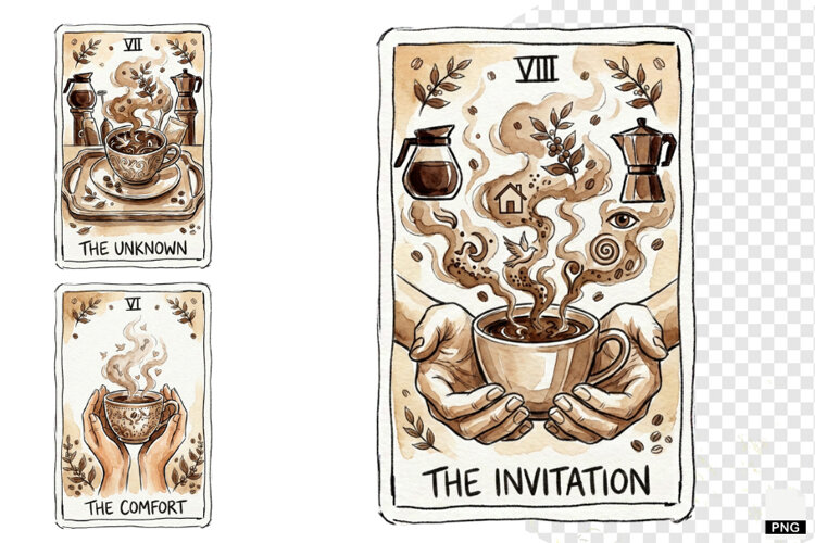 Coffee Time Tarot Cards PNG example image 1