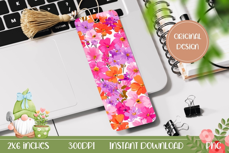 Wildflowers Bookmark, Pink Flowers Bookmark Printable