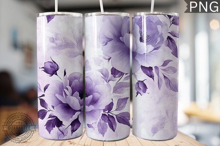 Purple Floral Tumbler Wrap - High Quality 300 Dpi example image 1