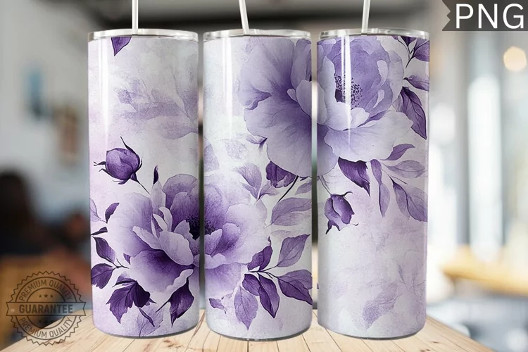 Purple Floral Tumbler Wrap - High Quality 300 Dpi
