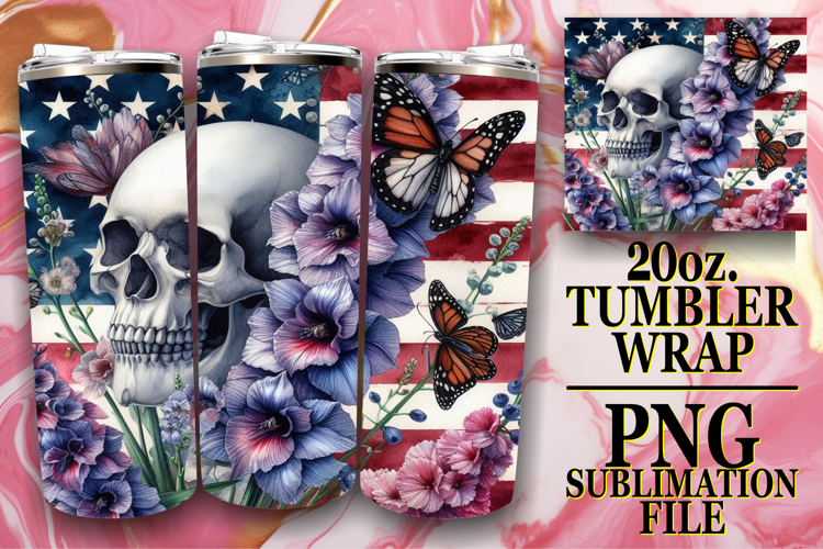 Vibrant Skies 20oz tumbler wrap, Skull USA