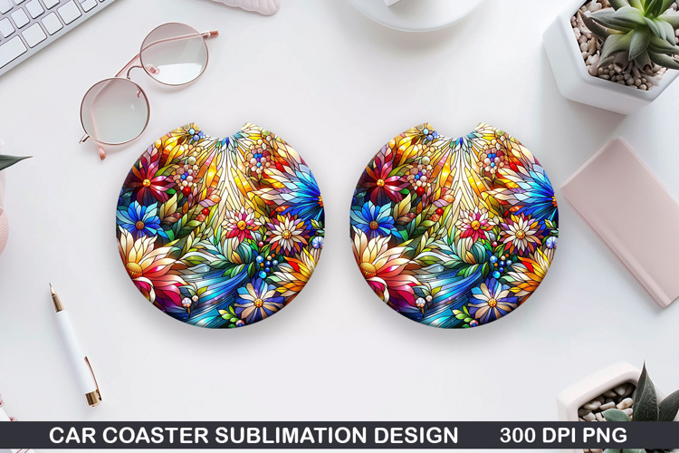 Flowers Car Coaster Sublimation|Christmas Coaster PNG Design