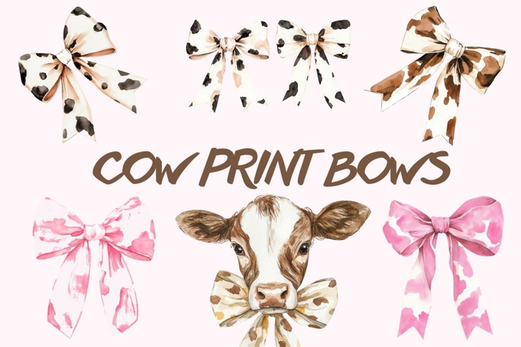 Cow Print Coquette Bow Set, Aesthetic Hair Bows PNG