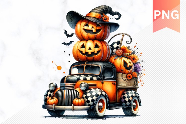 Halloween Truck With Pumpkins Sublimation Clipart PNG Design