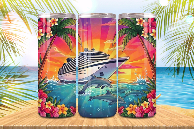 Cruise with beach dolphin under water Tumbler Wrap PNG Subli