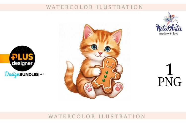 Christmas Kitten in Watercolor Style example image 1