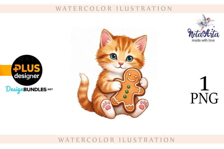 Christmas Kitten in Watercolor Style