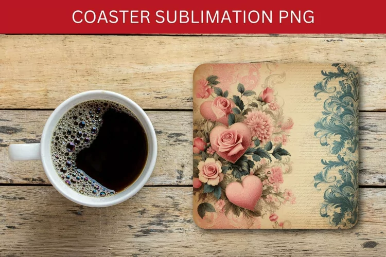 valentine square coaster - vintage flowers junk journal