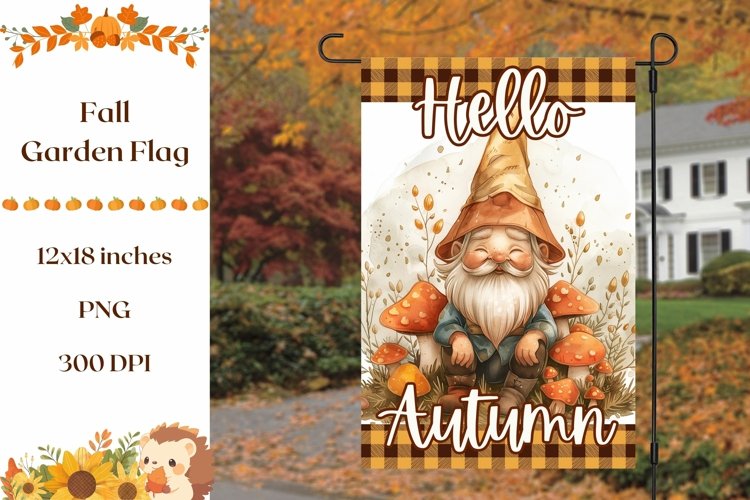 Cute Gnome Garden Flag, Hello Autumn Garden Flag Template