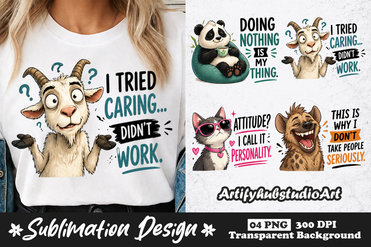 Funny Animal Attitude Sublimation Goat Panda Cat Hyena PNG example image 1