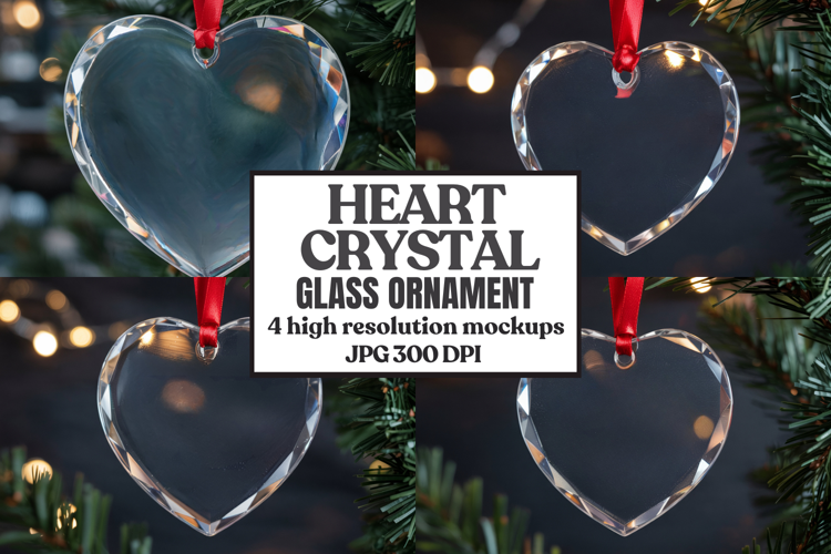 Christmas Heart Crystal Glass Ornament Mockup | Clear Heart