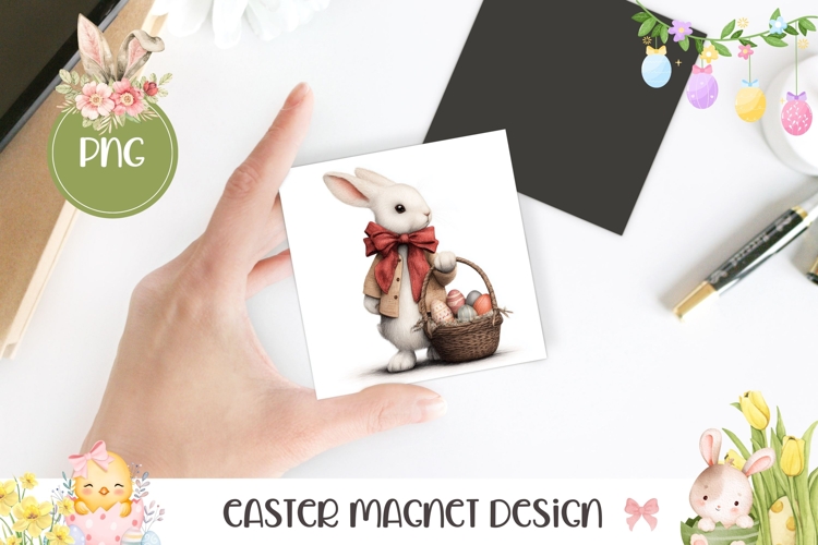 Vintage Easter Bunny PNG, Easter Eggs Square Coaster