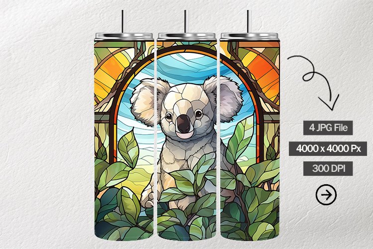Koala Stained Glass Square Coaster - 04 Variations example image 1