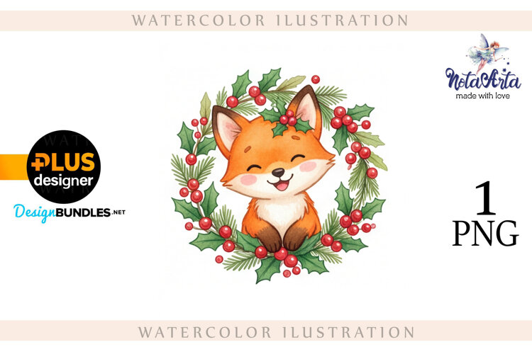 Illustration of a cute Christmas fox example image 1