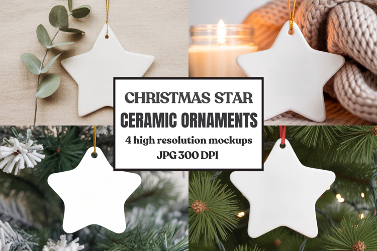 Christmas Star Ceramic Ornaments Mockup | Holiday Star Ornam