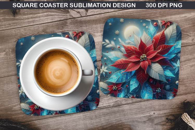 Poinsettias Coaster Sublimation, Christmas Coaster PNG