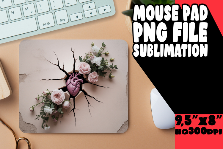 Whimsical Mouse Mat Sublimation, 3D Heart