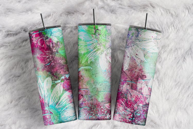 Sunflower Burgundy Watercolor Alcohol Ink 20 oz tumbler wrap