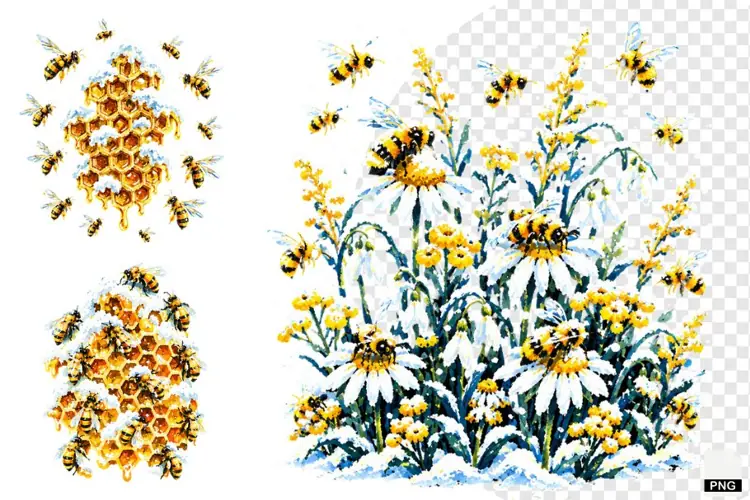 Winter Bees Garden Clipart