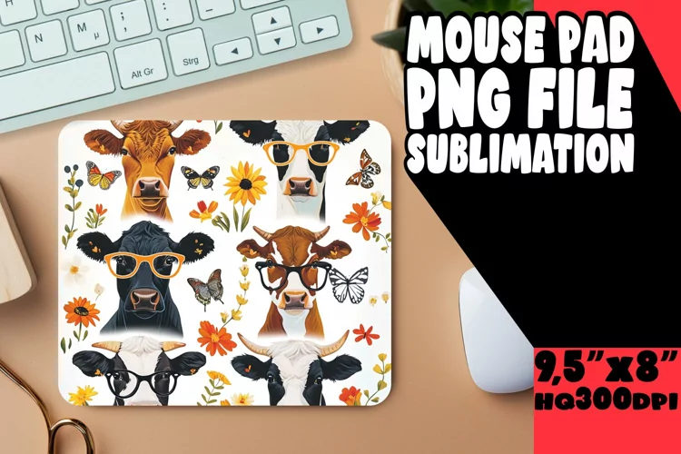 Playful Pastel Cow Mouse Pad: Spring Style