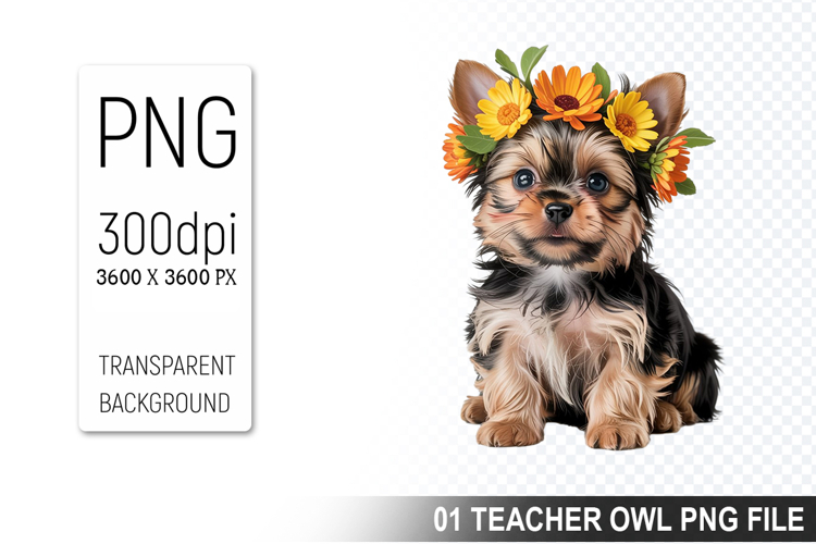 Cute Floral Dog, Animal Sublimation Clipart PNG