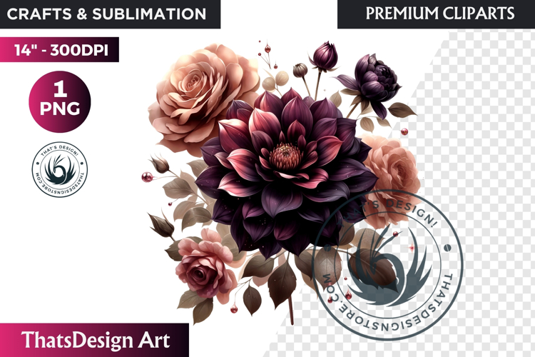Dark flowers, wedding Florals PNG, Dark Romance Clipart