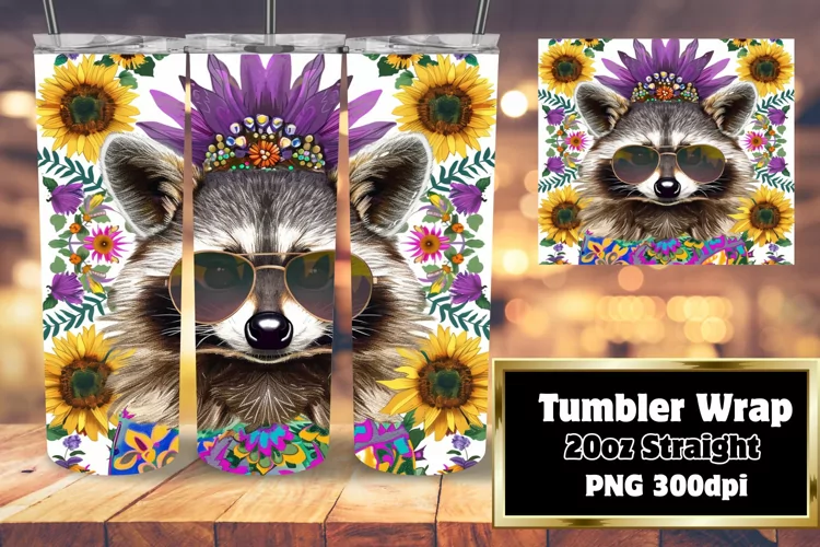 Colorful Raccoon Floral Tumbler Wrap - Sublimation