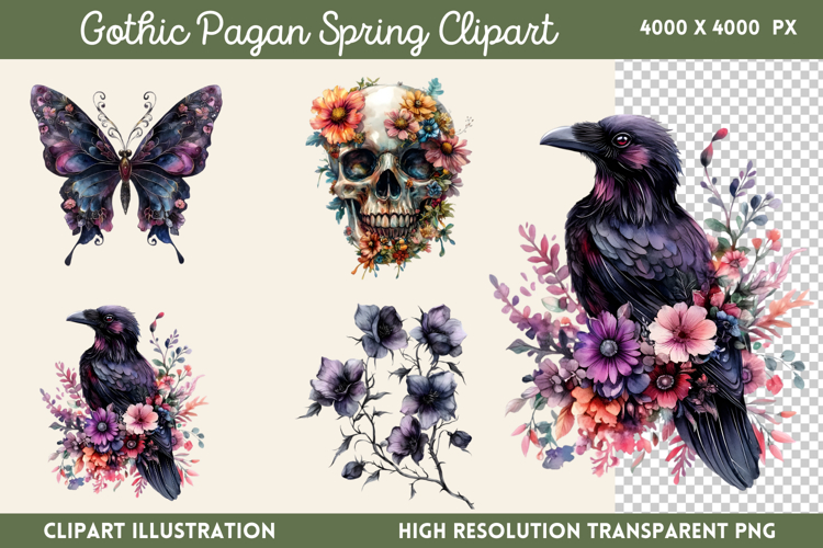 Gothic Pagan Spring Sublimation Clipart PNG