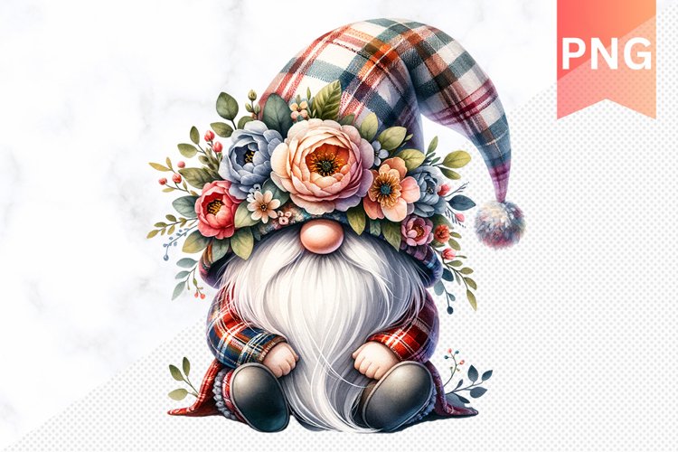Floral Gnome Sublimation - Gnome Clipart Design