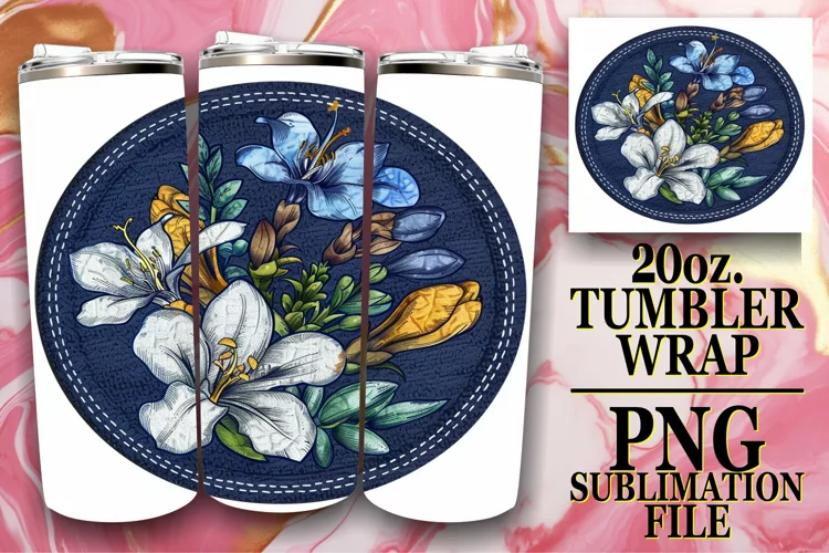 Denim Flower Tumbler Sublimation Spring 20oz