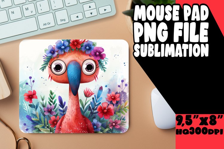 Flamingo Flower Mouse Pad Watercolor Design example image 1