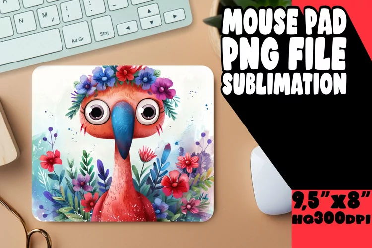 Flamingo Flower Mouse Pad Watercolor Design