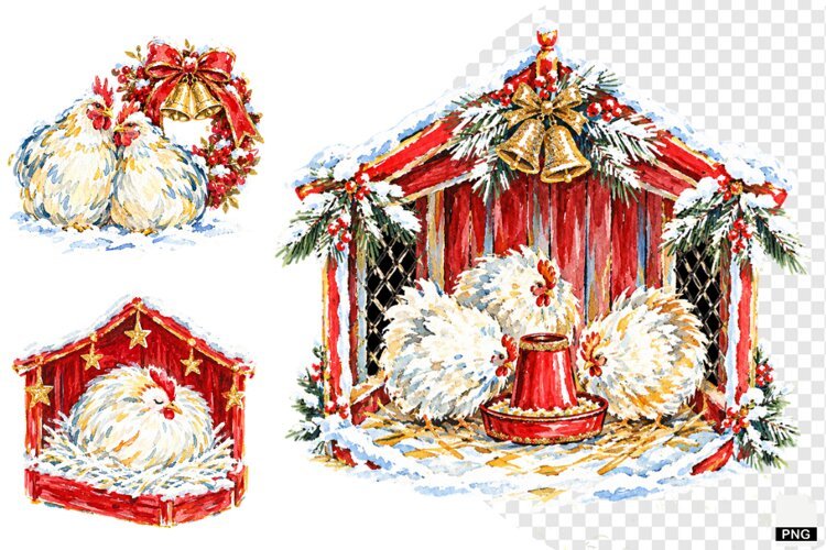 Christmas Chicken Coop Clipart example image 1