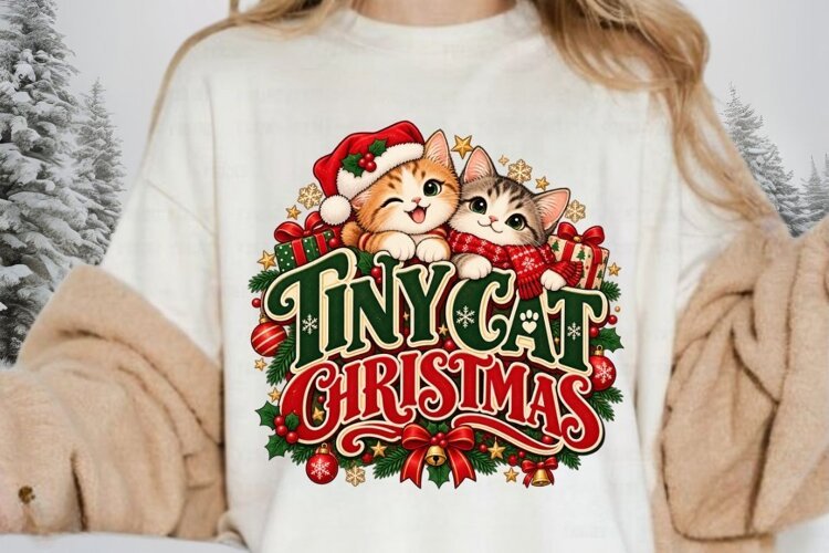 NY Cat Christmas Design, Cute Festive Cat Lover Graphic example image 1