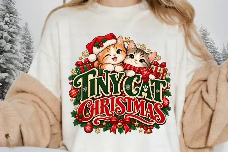 NY Cat Christmas Design, Cute Festive Cat Lover Graphic