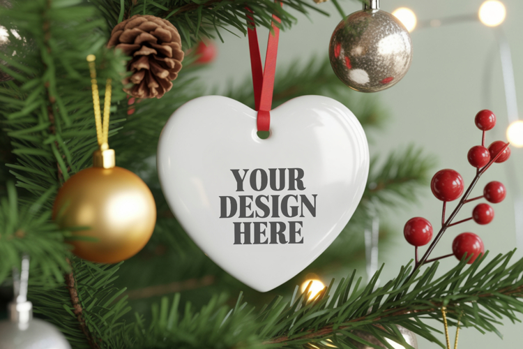 Christmas Love Heart Ornament Mockup | Holiday Hanging