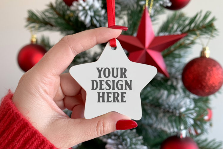 Christmas Star Ceramic Ornament Mockup | Cozy Boho Holiday D