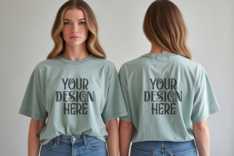 Comfort Colors 1717 Chalky Mint Front & back T shirt mockups