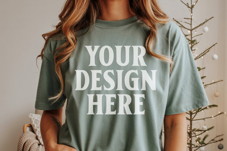 Christmas Comfort Colors 1717 Moss T-Shirt Mockup Real example image 1
