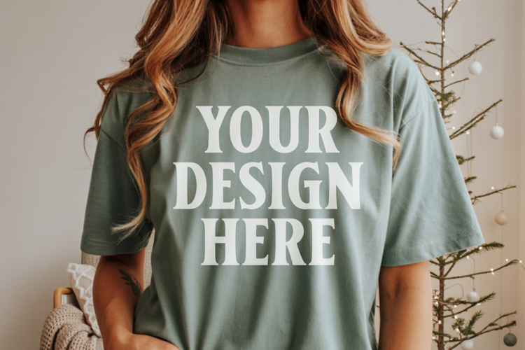 Christmas Comfort Colors 1717 Moss T-Shirt Mockup Real