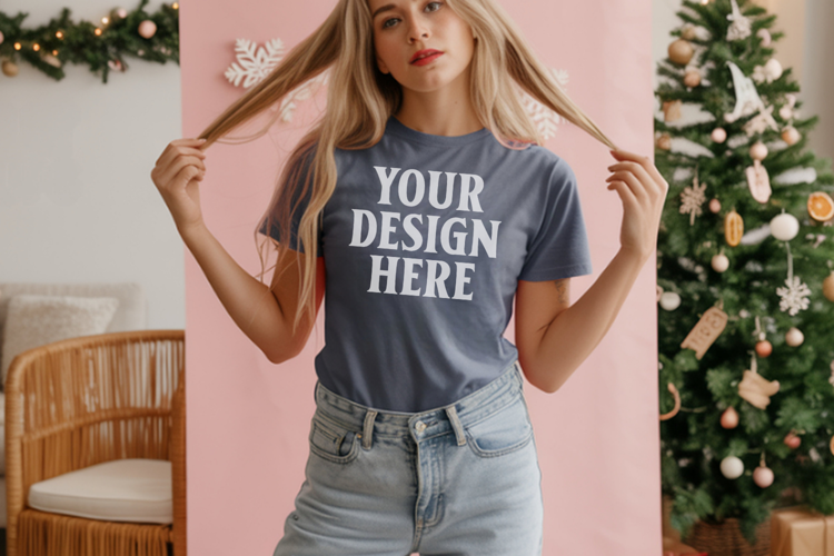 Comfort Colors 1717 Pepper Christmas T-Shirt Mockup, Boho